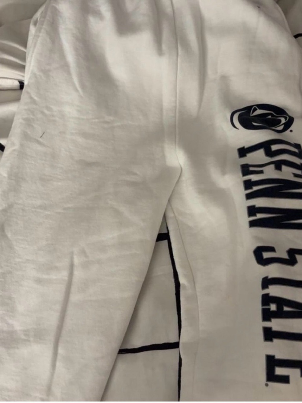 Champion White Penn State Sweatpants with Navy Logo Detail